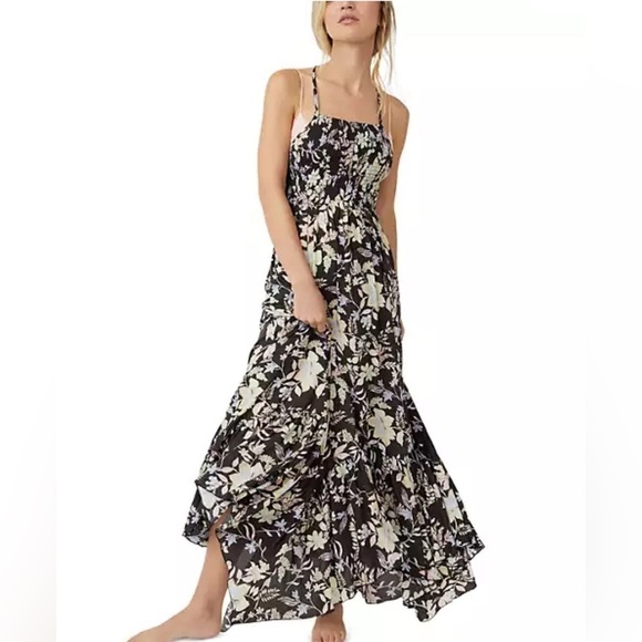 Free People Heat Wave boho floral Print Maxi Dress, spaghetti strap racer back,S - Picture 2 of 14